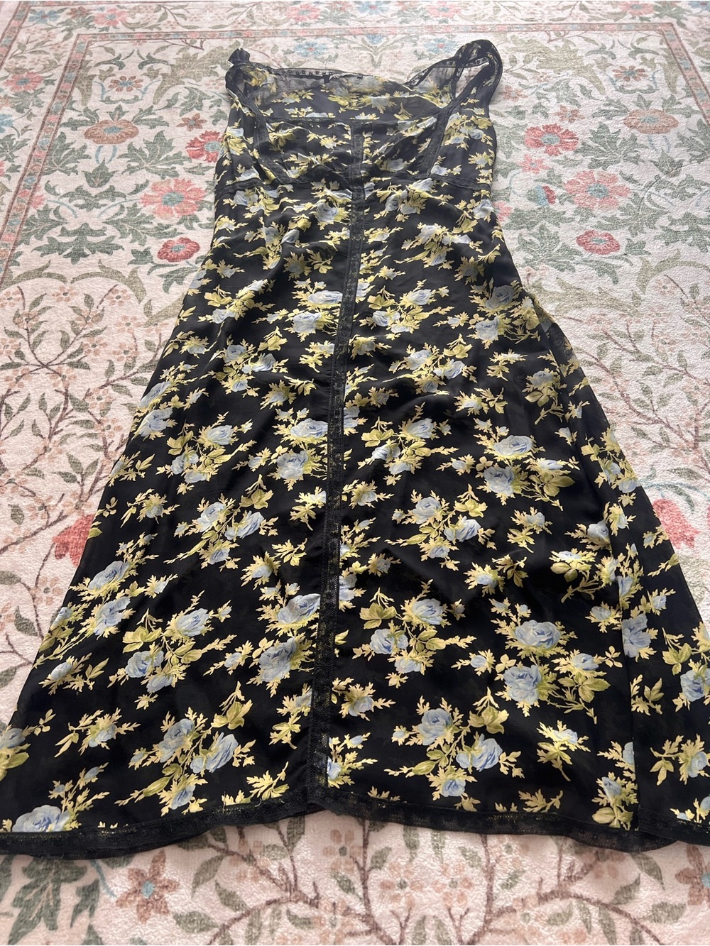 Betsey Johnson Black Dress with Yellow and Light Blue Floral Print